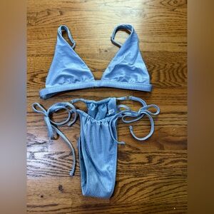 aerie Light Blue Ribbed Triangle Bikini Set